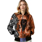 personalized baltimore orioles skull cluster orange bomber jacket best selling