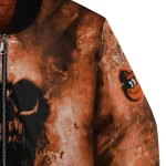 personalized baltimore orioles skull cluster orange bomber jacket best selling
