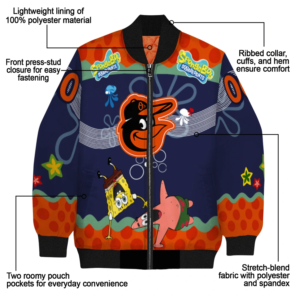 personalized baltimore orioles spongebob playtime orange blue bomber jacket new arrival personalized baltimore orioles spongebob playtime orange blue bomber jacket new arrival