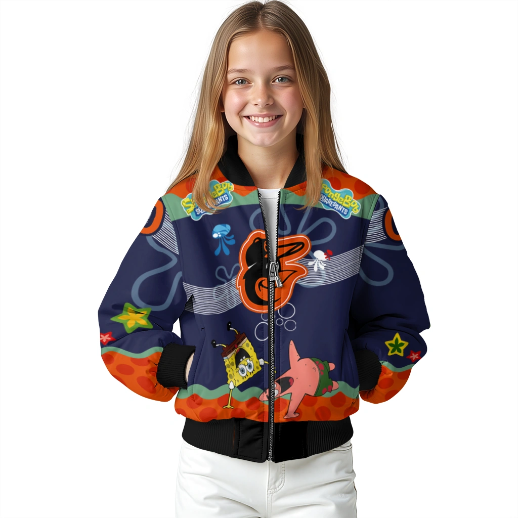 personalized baltimore orioles spongebob playtime orange blue bomber jacket top rated personalized baltimore orioles spongebob playtime orange blue bomber jacket top rated