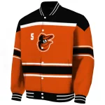 personalized baltimore orioles stripe statement orange black varsity jacket best selling
