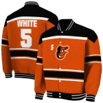 personalized baltimore orioles stripe statement orange black varsity jacket best selling
