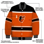 personalized baltimore orioles stripe statement orange black varsity jacket best selling