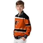 personalized baltimore orioles stripe statement orange black varsity jacket best selling