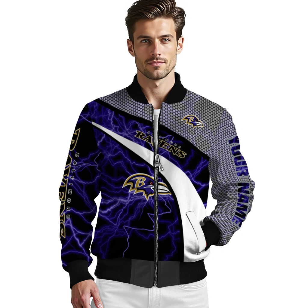 personalized baltimore ravens electric flash purple bomber jacket high quality personalized baltimore ravens electric flash purple bomber jacket high quality
