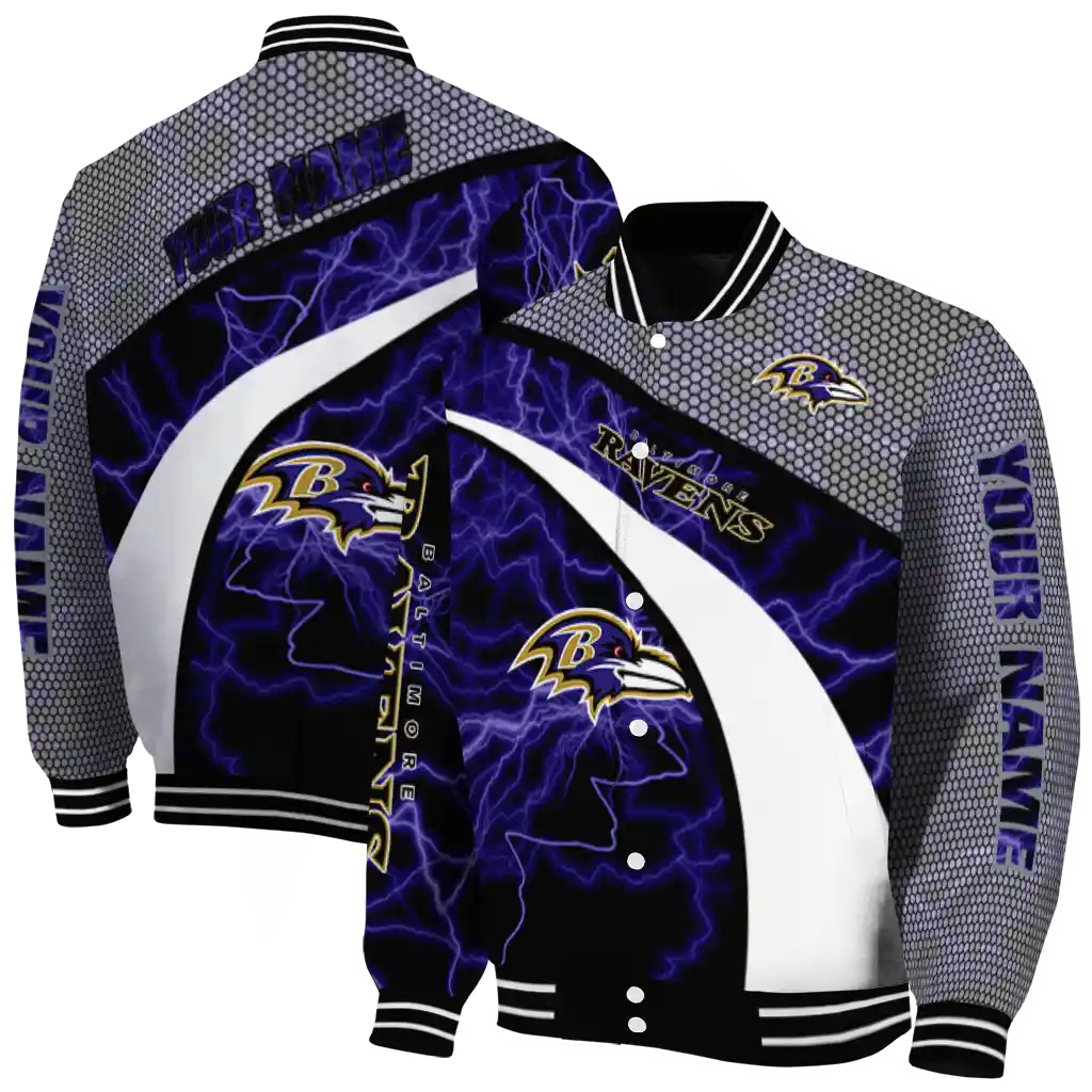 personalized baltimore ravens electric flash purple varsity jacket fashion forward personalized baltimore ravens electric flash purple varsity jacket fashion forward