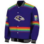 personalized baltimore ravens rainbow jersey number purple varsity jacket best selling
