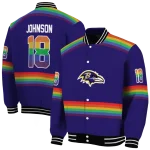 personalized baltimore ravens rainbow jersey number purple varsity jacket best selling