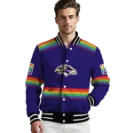 personalized baltimore ravens rainbow jersey number purple varsity jacket best selling