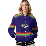 personalized baltimore ravens rainbow jersey number purple varsity jacket best selling