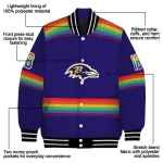 personalized baltimore ravens rainbow jersey number purple varsity jacket best selling