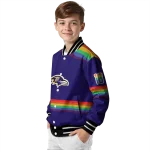 personalized baltimore ravens rainbow jersey number purple varsity jacket best selling