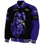 personalized baltimore ravens reaper hands purple black varsity jacket best selling