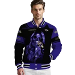 personalized baltimore ravens reaper hands purple black varsity jacket best selling