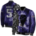 personalized baltimore ravens skull cluster purple varsity jacket best selling
