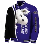 personalized baltimore ravens snoopy head purple varsity jacket best selling