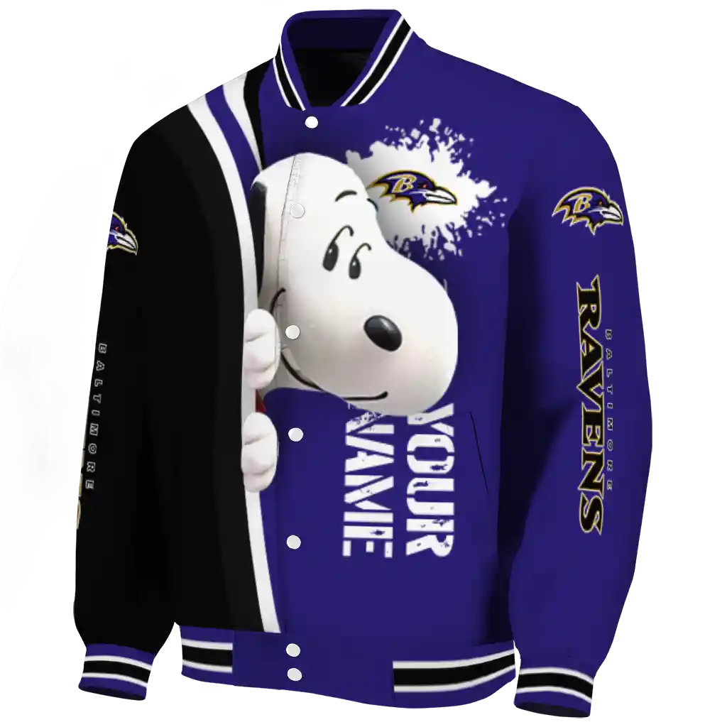 personalized baltimore ravens snoopy head purple varsity jacket best selling personalized baltimore ravens snoopy head purple varsity jacket best selling