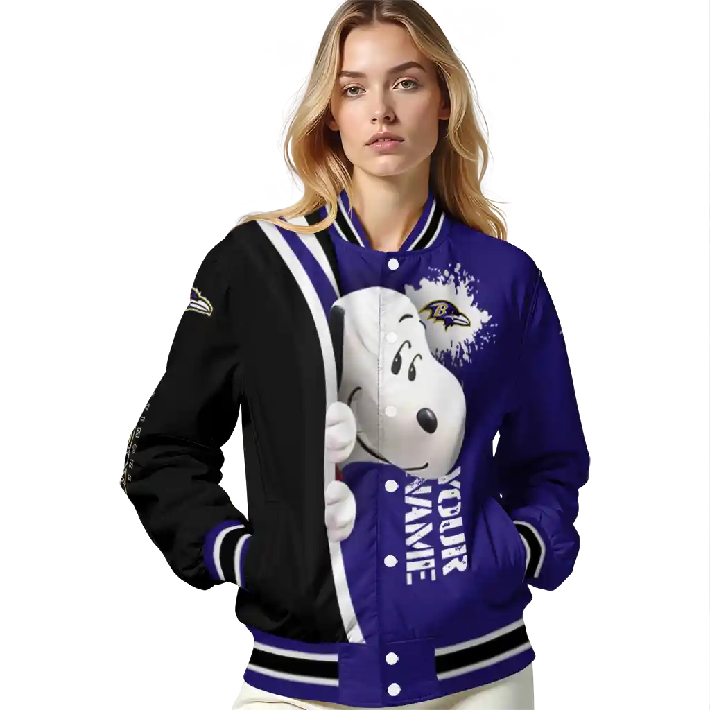 personalized baltimore ravens snoopy head purple varsity jacket latest model personalized baltimore ravens snoopy head purple varsity jacket latest model