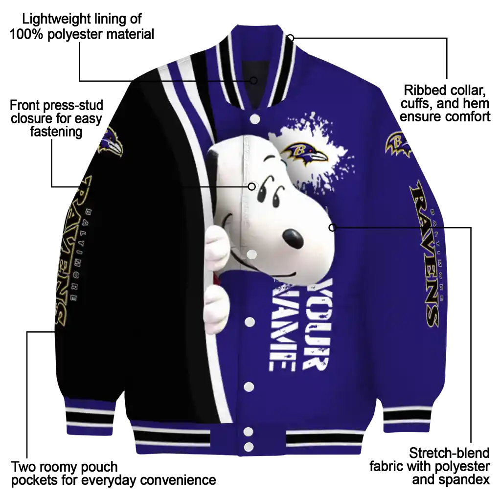 personalized baltimore ravens snoopy head purple varsity jacket new arrival personalized baltimore ravens snoopy head purple varsity jacket new arrival
