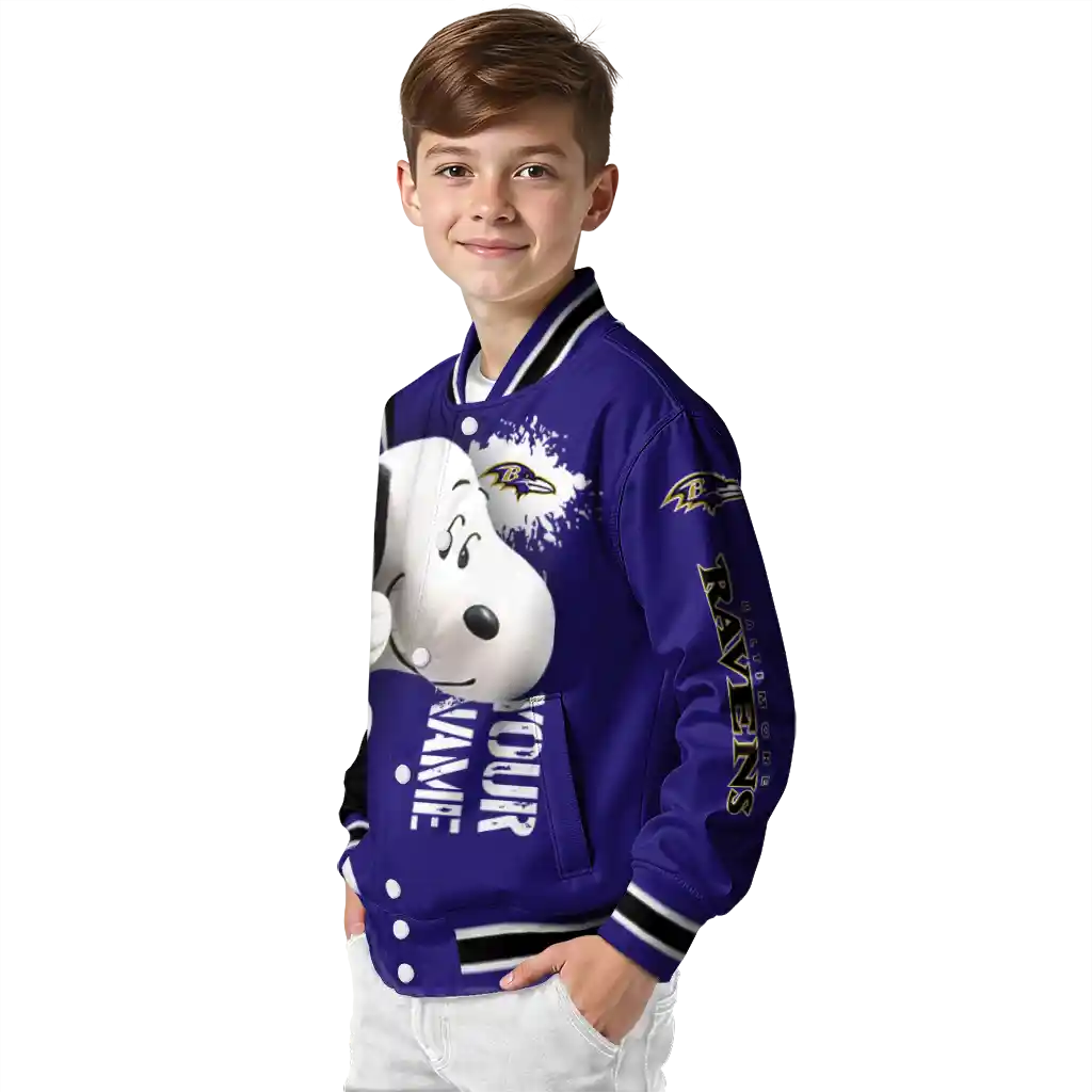 personalized baltimore ravens snoopy head purple varsity jacket trendy personalized baltimore ravens snoopy head purple varsity jacket trendy