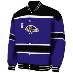personalized baltimore ravens stripe statement purple black varsity jacket best selling
