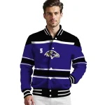 personalized baltimore ravens stripe statement purple black varsity jacket best selling