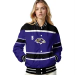 personalized baltimore ravens stripe statement purple black varsity jacket best selling