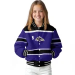 personalized baltimore ravens stripe statement purple black varsity jacket best selling