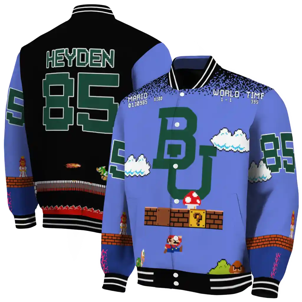 personalized baylor bears mario blocks blue black varsity jacket fashion forward personalized baylor bears mario blocks blue black varsity jacket fashion forward
