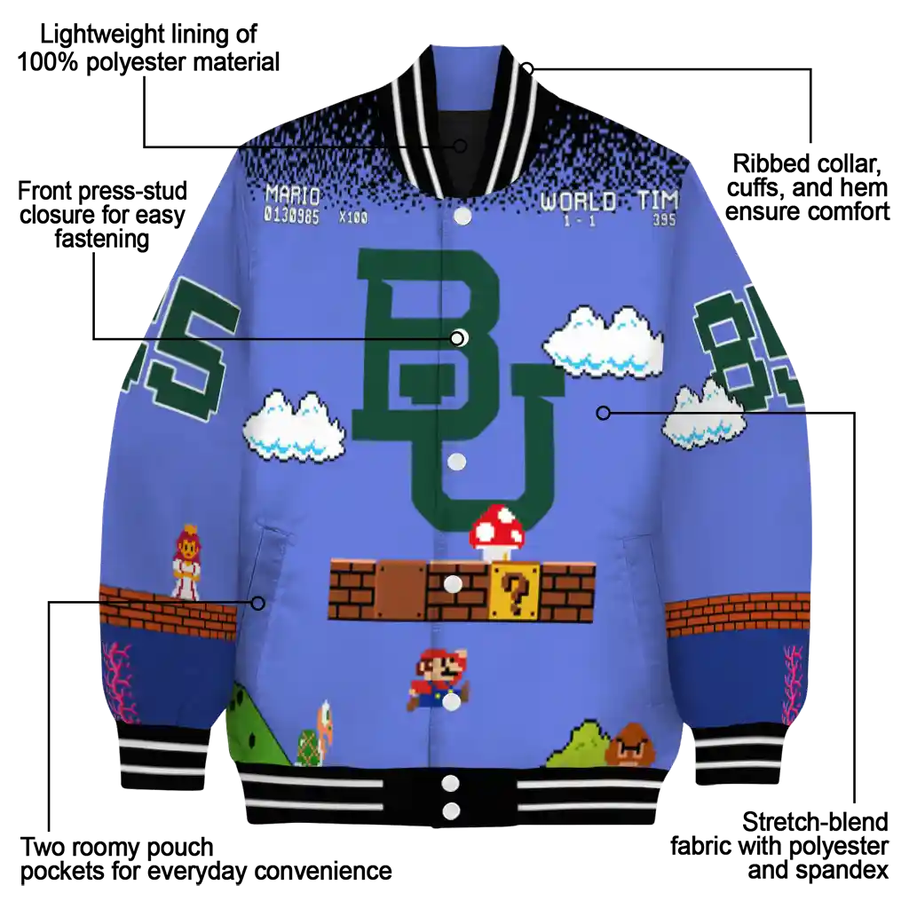 personalized baylor bears mario blocks blue black varsity jacket new arrival personalized baylor bears mario blocks blue black varsity jacket new arrival