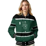 personalized baylor bears stripe statement green black varsity jacket best selling
