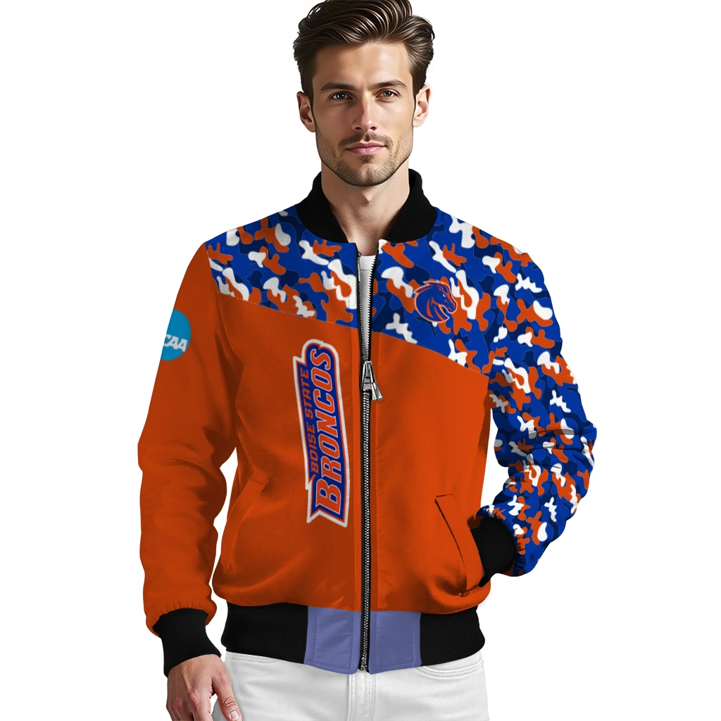 personalized boise state broncos camouflage splash orange bomber jacket high quality personalized boise state broncos camouflage splash orange bomber jacket high quality