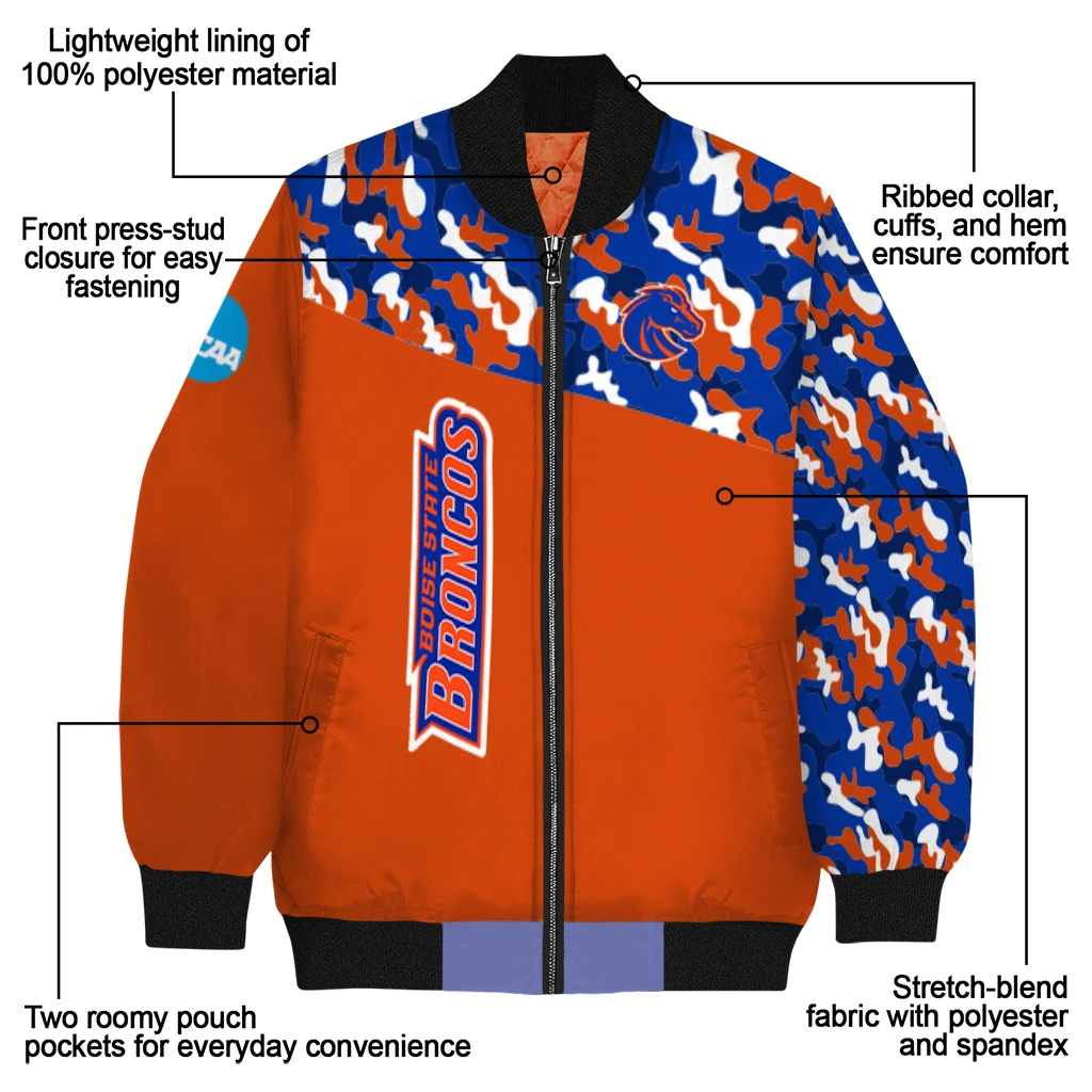 personalized boise state broncos camouflage splash orange bomber jacket new arrival personalized boise state broncos camouflage splash orange bomber jacket new arrival