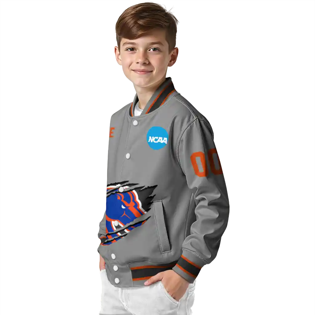 personalized boise state broncos feral slash grey varsity jacket trendy personalized boise state broncos feral slash grey varsity jacket trendy