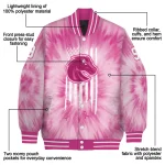 personalized boise state broncos pink tie dye pink varsity jacket best selling