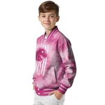 personalized boise state broncos pink tie dye pink varsity jacket best selling