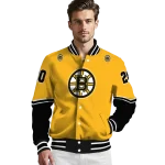 personalized boston bruins chevron style gold varsity jacket best selling