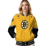 personalized boston bruins chevron style gold varsity jacket best selling