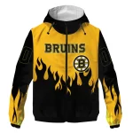 personalized boston bruins flame trim gold black windbreaker jacket best selling