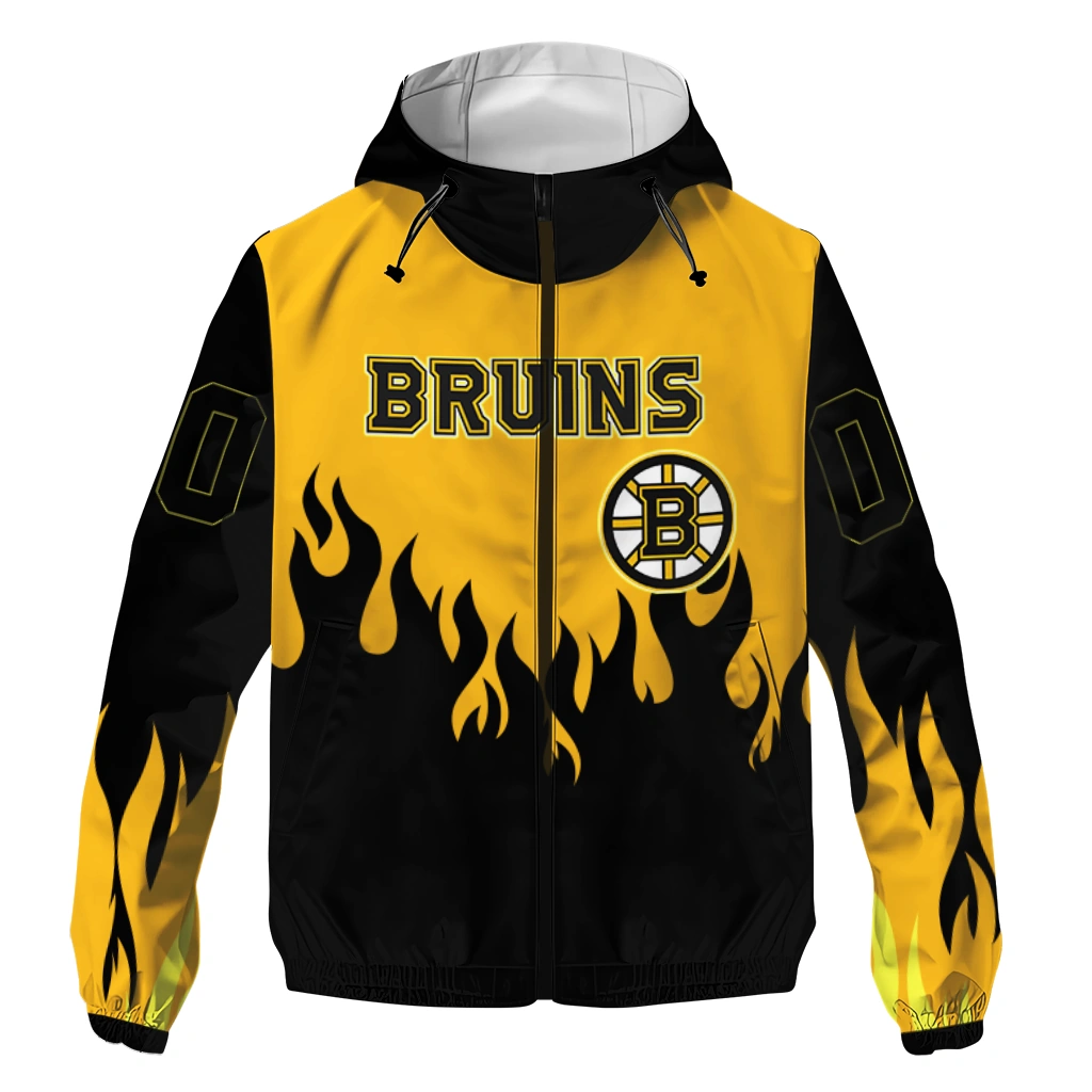 personalized boston bruins flame trim gold black windbreaker jacket best selling personalized boston bruins flame trim gold black windbreaker jacket best selling