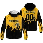 personalized boston bruins flame trim gold black windbreaker jacket best selling