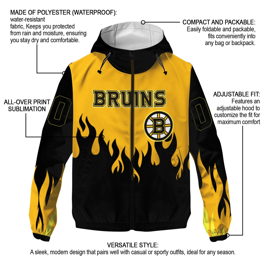 personalized boston bruins flame trim gold black windbreaker jacket new arrival personalized boston bruins flame trim gold black windbreaker jacket new arrival