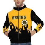 personalized boston bruins flame trim gold black windbreaker jacket best selling