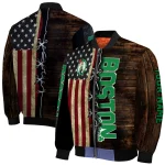 personalized boston celtics flag wood brown bomber jacket best selling