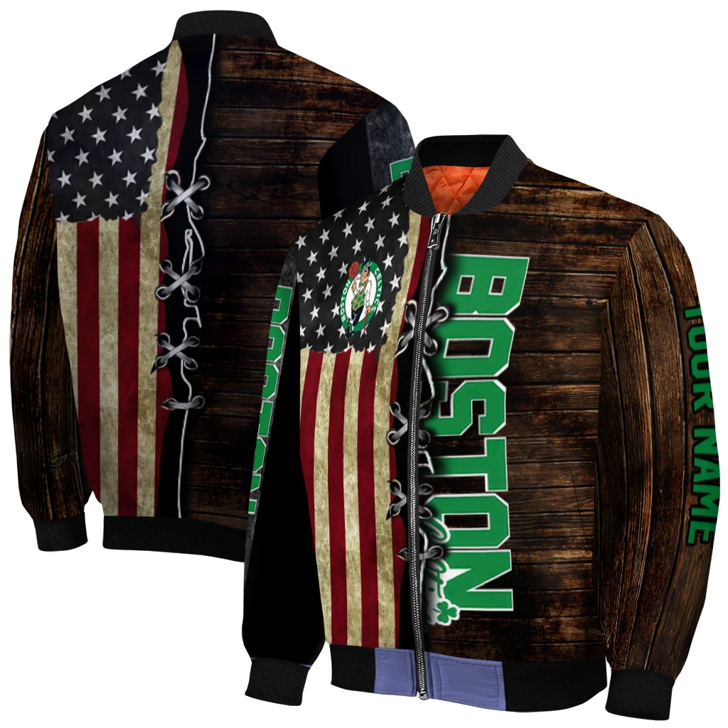 personalized boston celtics flag wood brown bomber jacket best selling personalized boston celtics flag wood brown bomber jacket best selling