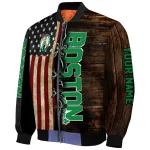 personalized boston celtics flag wood brown bomber jacket best selling