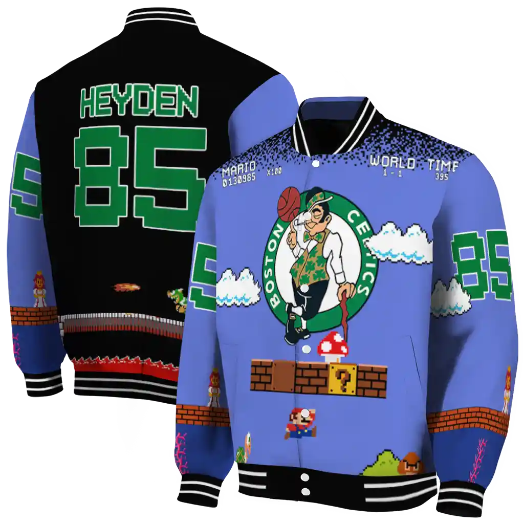 personalized boston celtics mario blocks blue black varsity jacket fashion forward personalized boston celtics mario blocks blue black varsity jacket fashion forward