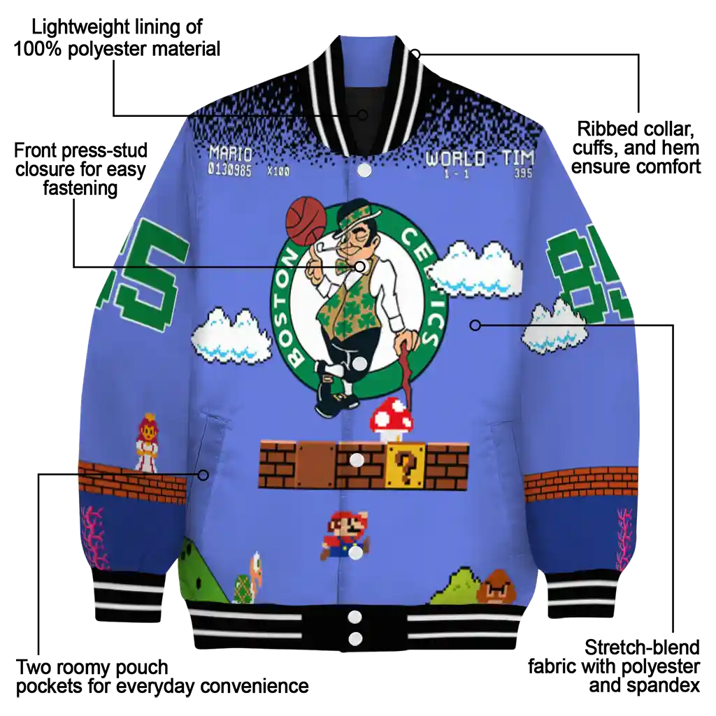 personalized boston celtics mario blocks blue black varsity jacket new arrival personalized boston celtics mario blocks blue black varsity jacket new arrival