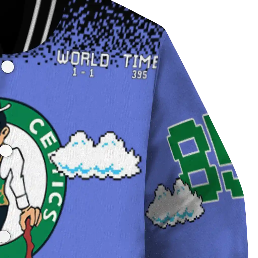 personalized boston celtics mario blocks blue black varsity jacket premium grade personalized boston celtics mario blocks blue black varsity jacket premium grade