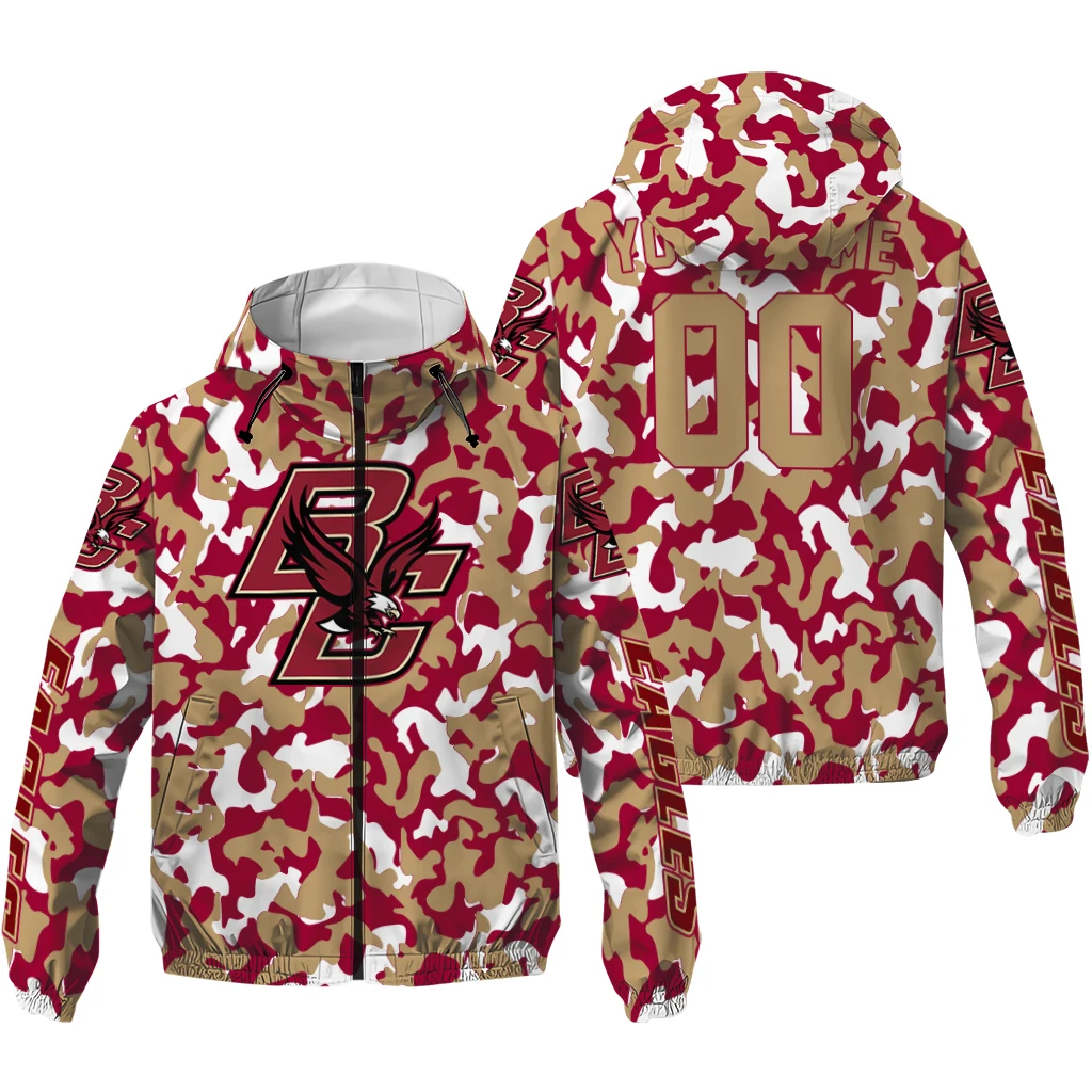 personalized boston college eagles camouflage mashup maroon windbreaker jacket high quality personalized boston college eagles camouflage mashup maroon windbreaker jacket high quality
